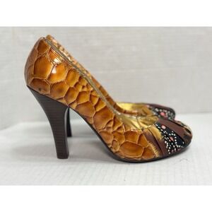 Naughty Monkey Split Personality Pumps Heels Brown Gold Multi Womens 7 Stilettos